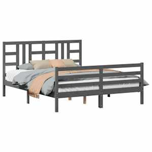 vidaXL Lovos rėmas su galvūgaliu, pilkas, 160x200cm, medienos masyvas