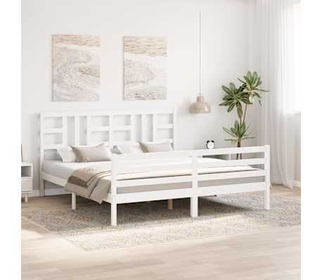 vidaXL Lovos rėmas su galvūgaliu, baltas, mediena, itin didelis