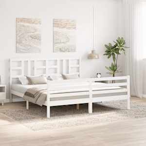 vidaXL Lovos rėmas su galvūgaliu, baltas, mediena, itin didelis