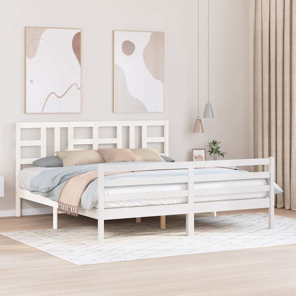 Cadre de lit avec tête de lit blanc Super King bois massif