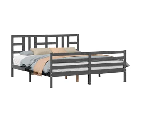 vidaXL Lovos rėmas su galvūgaliu, pilkas, mediena, itin didelis