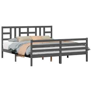 vidaXL Lovos rėmas su galvūgaliu, pilkas, mediena, itin didelis