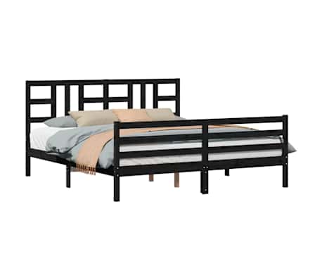 vidaXL Lovos rėmas su galvūgaliu, juodas, mediena, itin didelis