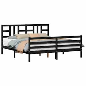 vidaXL Lovos rėmas su galvūgaliu, juodas, mediena, itin didelis