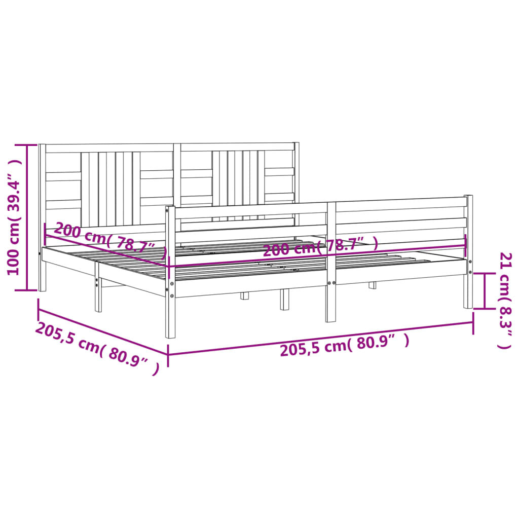 Posteljni okvir z vzglavjem 200x200 cm trden les