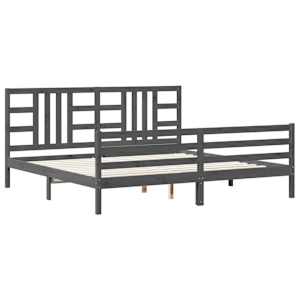 Rám postele s čelem šedý 200 x 200 cm masivní dřevo - obrázek 2