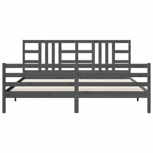 Rám postele s čelem šedý 200 x 200 cm masivní dřevo - obrázek 5