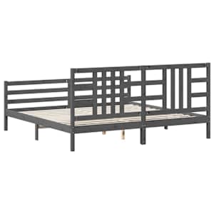 Rám postele s čelem šedý 200 x 200 cm masivní dřevo - obrázek 6