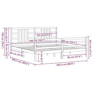Rám postele s čelem šedý 200 x 200 cm masivní dřevo - obrázek 10