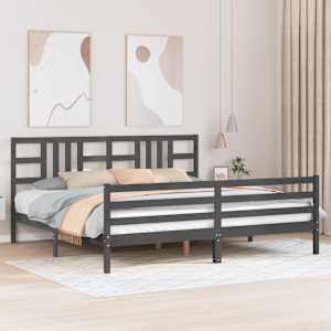 Posteljni okvir z vzglavjem siv 200x200 cm trden les