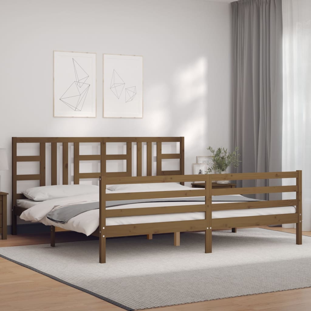 vidaXL Bedframe met hoofdbord massief hout honingbruin 200x200 cm afbeelding