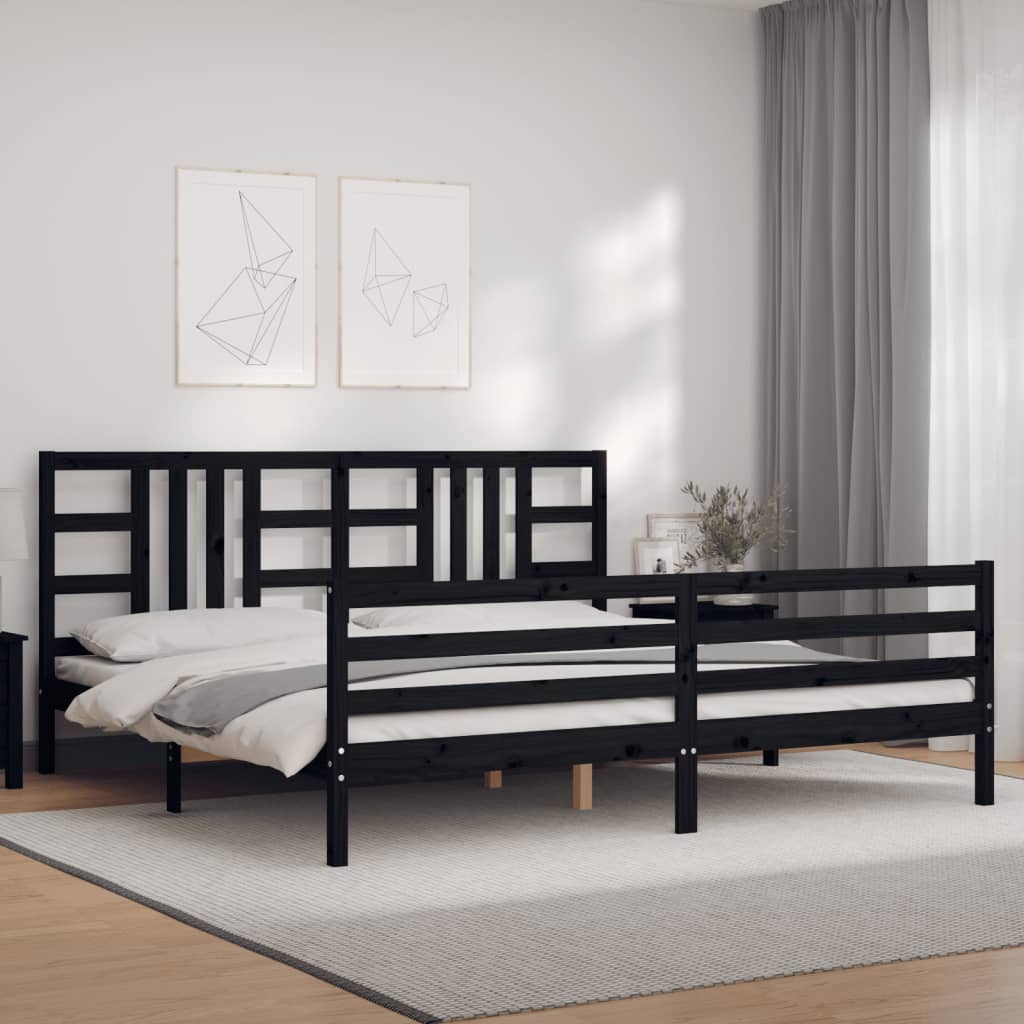 vidaXL Bedframe met hoofdbord massief hout zwart 200x200 cm afbeelding