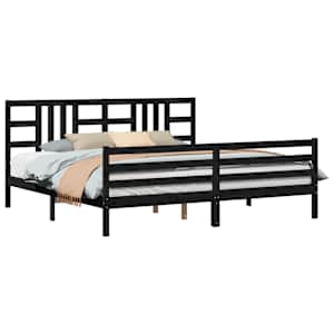 Rám postele s čelem černý 200 x 200 cm masivní dřevo - obrázek 3