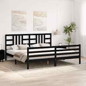 Rám postele s čelem černý 200 x 200 cm masivní dřevo - obrázek 4