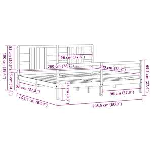 Rám postele s čelem černý 200 x 200 cm masivní dřevo - obrázek 10