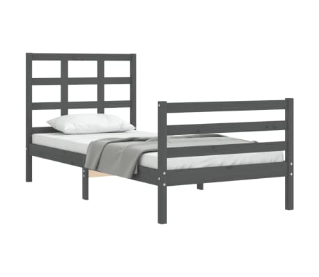 vidaXL Lovos rėmas su galvūgaliu, pilkas, medienos masyvas, vienvietis