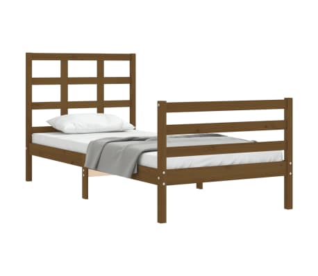 vidaXL Lovos rėmas su galvūgaliu, rudas, medienos masyvas, vienvietis