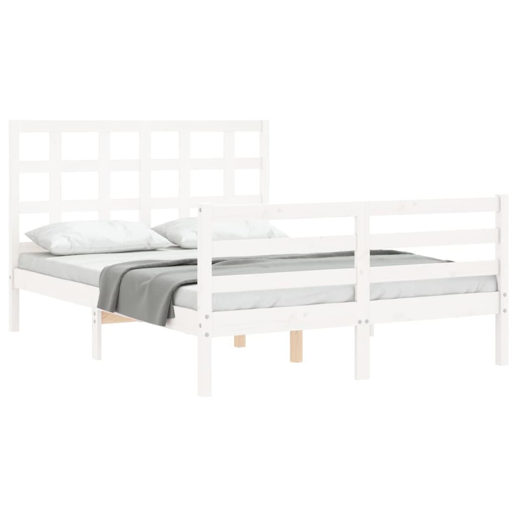 vidaXL Bedframe met hoofdbord massief hout wit afbeelding