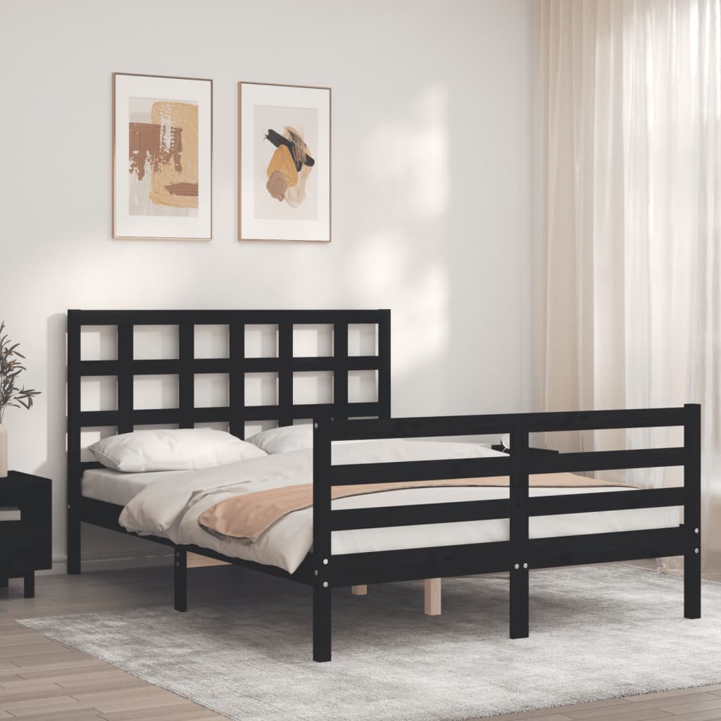 fekete tömör fa ágykeret fejtámlával Small Double