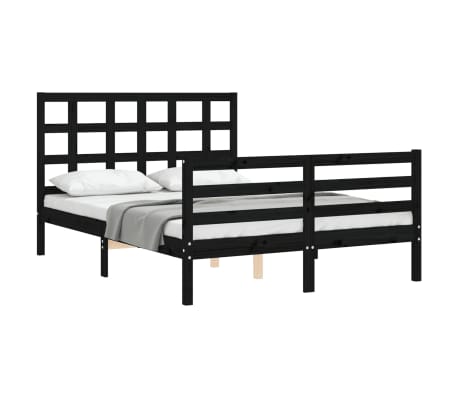 vidaXL Lovos rėmas su galvūgaliu, juodas, mediena, mažas dvivietis