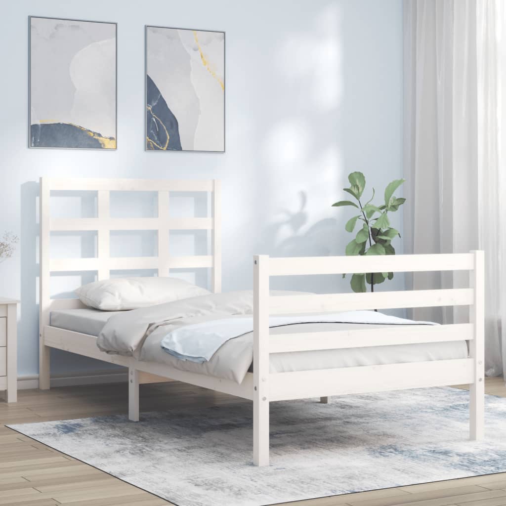 vidaXL Cadru de pat cu tăblie, alb, 90×200 cm, lemn masiv vidaXL imagine 2022