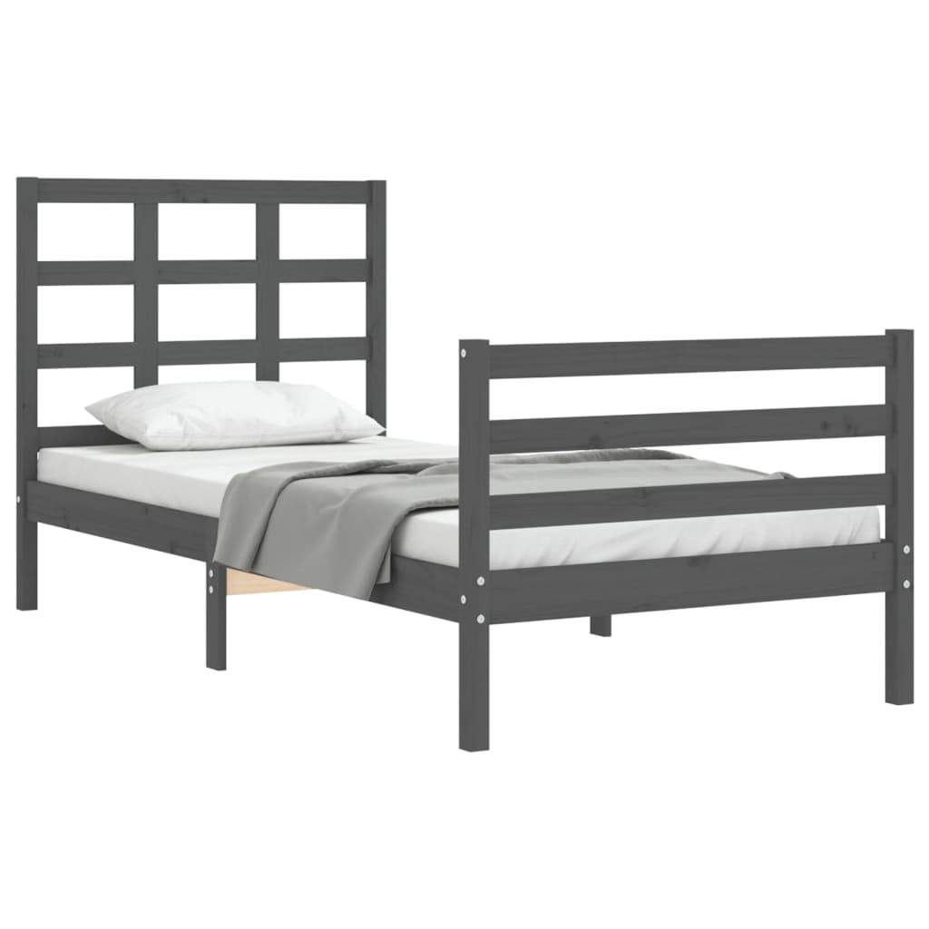 vidaXL Bed Frame with Headboard Grey 90x200 cm Solid Wood