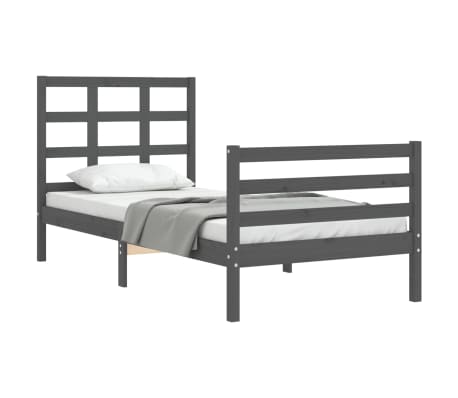 vidaXL Bed Frame with Headboard Grey 90x200 cm Solid Wood