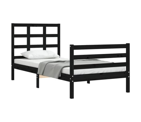 vidaXL Lovos rėmas su galvūgaliu, juodas, 90x200cm, medienos masyvas