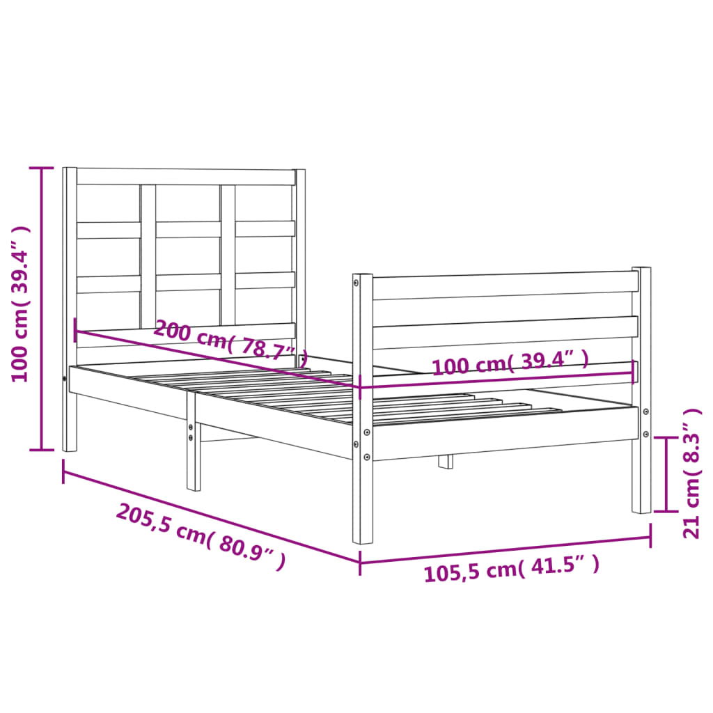 Rám postele s čelem 100 x 200 cm masivní dřevo