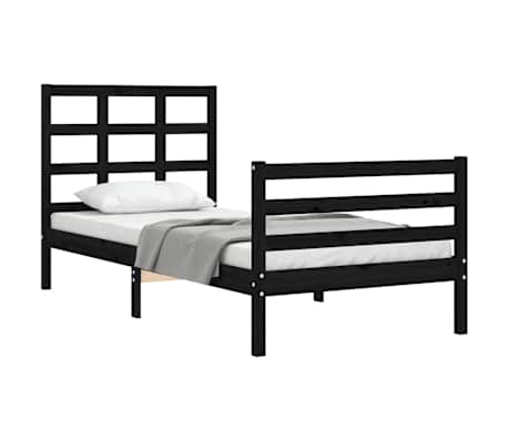 vidaXL Lovos rėmas su galvūgaliu, juodas, 100x200cm, medienos masyvas