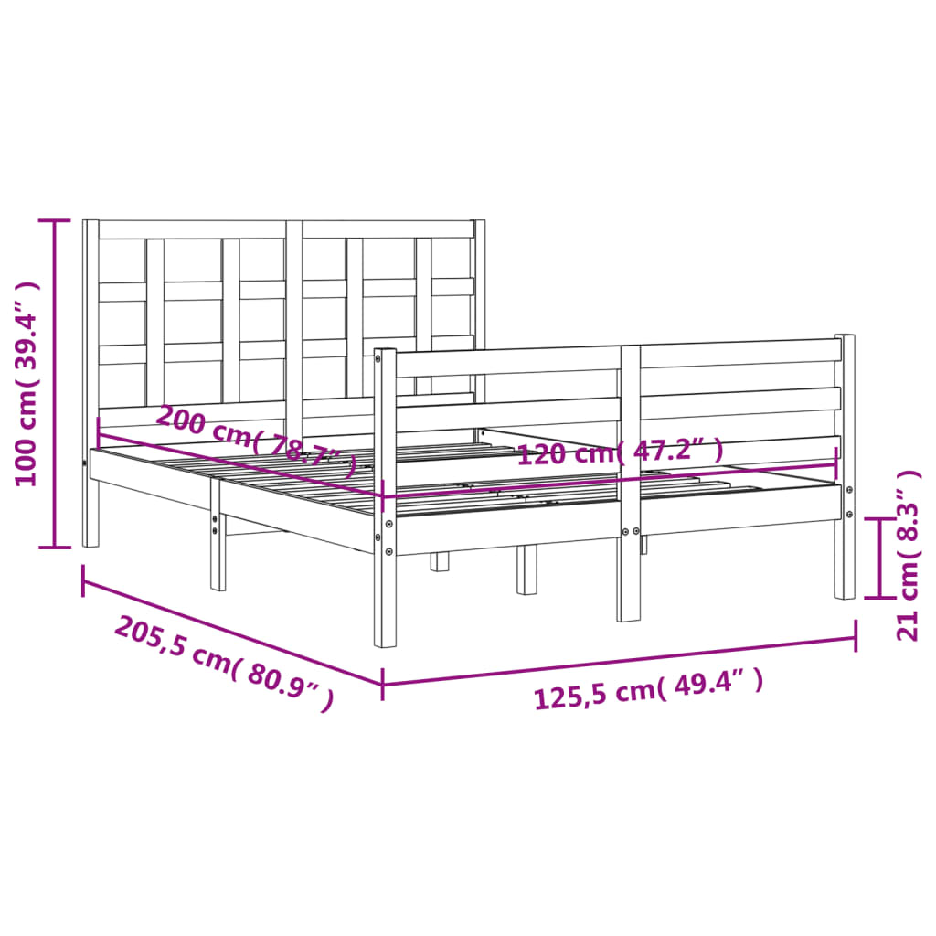 Posteljni okvir z vzglavjem 120x200 cm trden les