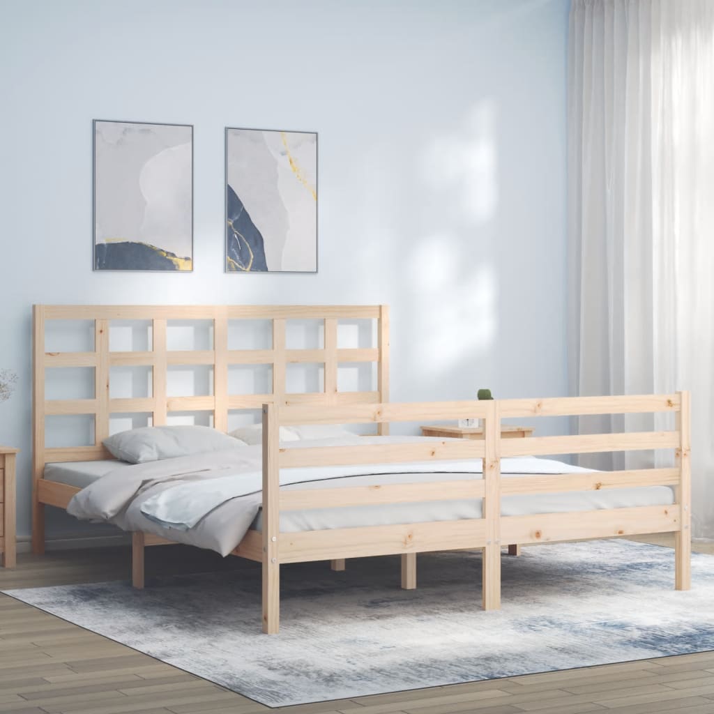 vidaXL Cadre de lit avec tête de lit King Size bois massif