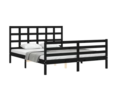 vidaXL Lovos rėmas su galvūgaliu, juodas, medienos masyvas, didelis