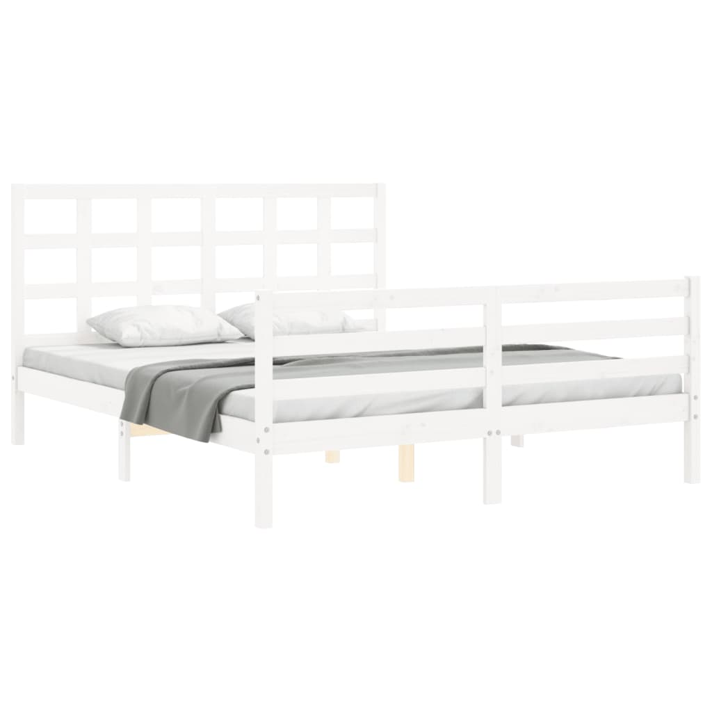 vidaXL Bedframe met hoofdbord massief hout wit 160x200 cm afbeelding