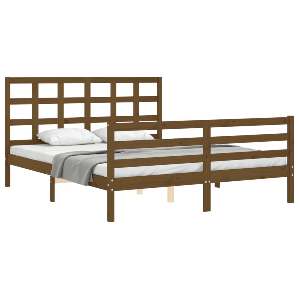 vidaXL Bed Frame with Headboard Honey Brown 160x200 cm Solid Wood