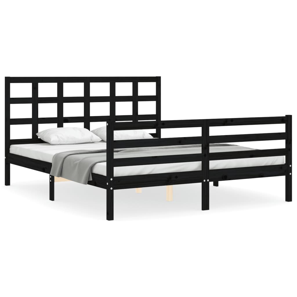 vidaXL Bedframe met hoofdbord massief hout zwart 160x200 cm