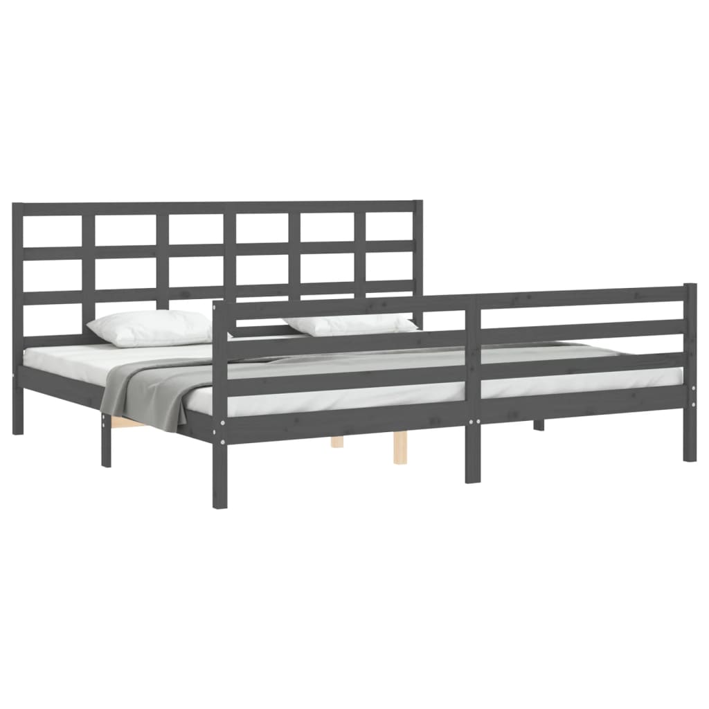 vidaXL Bed Frame with Headboard Grey Super King Size Solid Wood