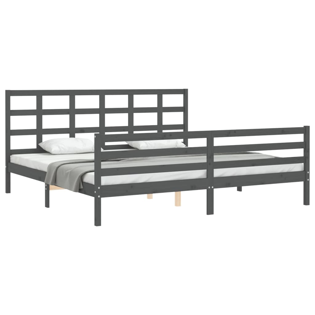 vidaXL Bedframe met hoofdbord massief hout grijs 200x200 cm afbeelding