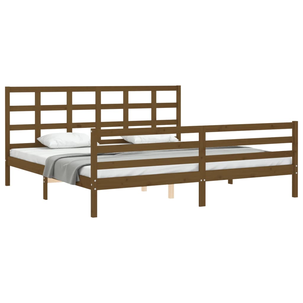 Cadru pat cu tăblie, maro miere, 200x200 cm, lemn masiv