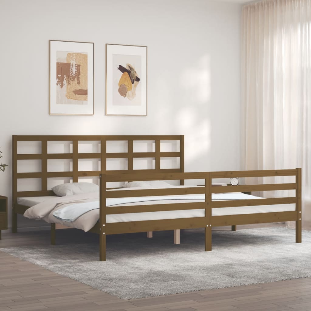 Rám postele s čelem medově hnědý 200 x 200 cm masivní dřevo