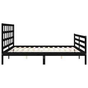 Rám postele s čelem černý 200 x 200 cm masivní dřevo - obrázek 7