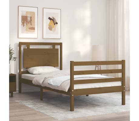 vidaXL Lovos rėmas su galvūgaliu, rudas, mediena, mažas vienvietis