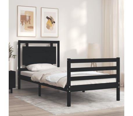 vidaXL Lovos rėmas su galvūgaliu, juodas, mediena, mažas vienvietis