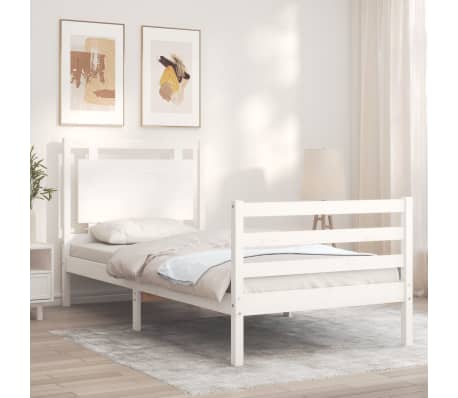 vidaXL Estrutura cama de solteiro c/ cabeceira madeira maci&ccedil;a branco