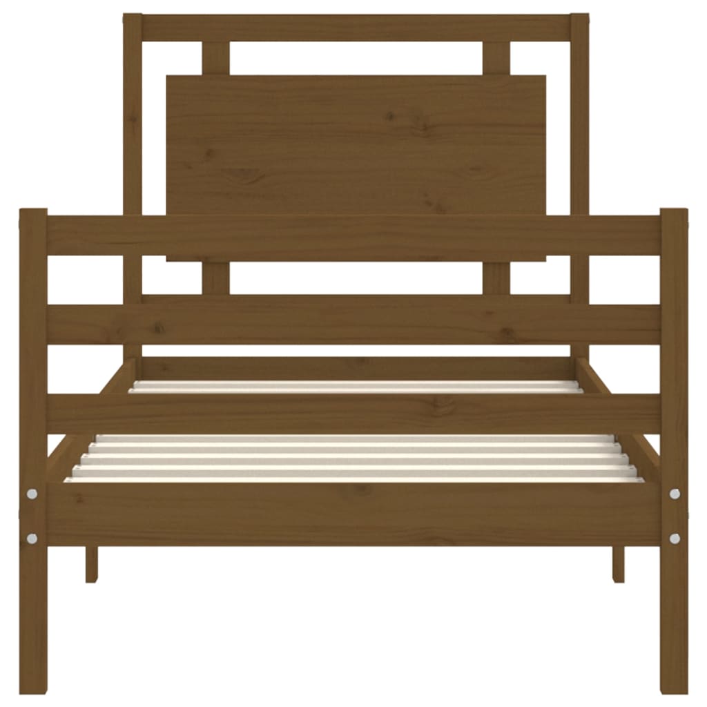 Cadru de pat cu tăblie single, maro miere, lemn masiv