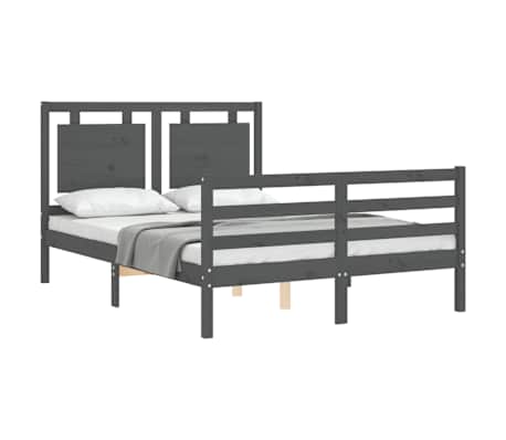 vidaXL Lovos rėmas su galvūgaliu, pilkas, mediena, mažas dvivietis