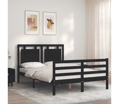 vidaXL Lovos rėmas su galvūgaliu, juodas, mediena, mažas dvivietis