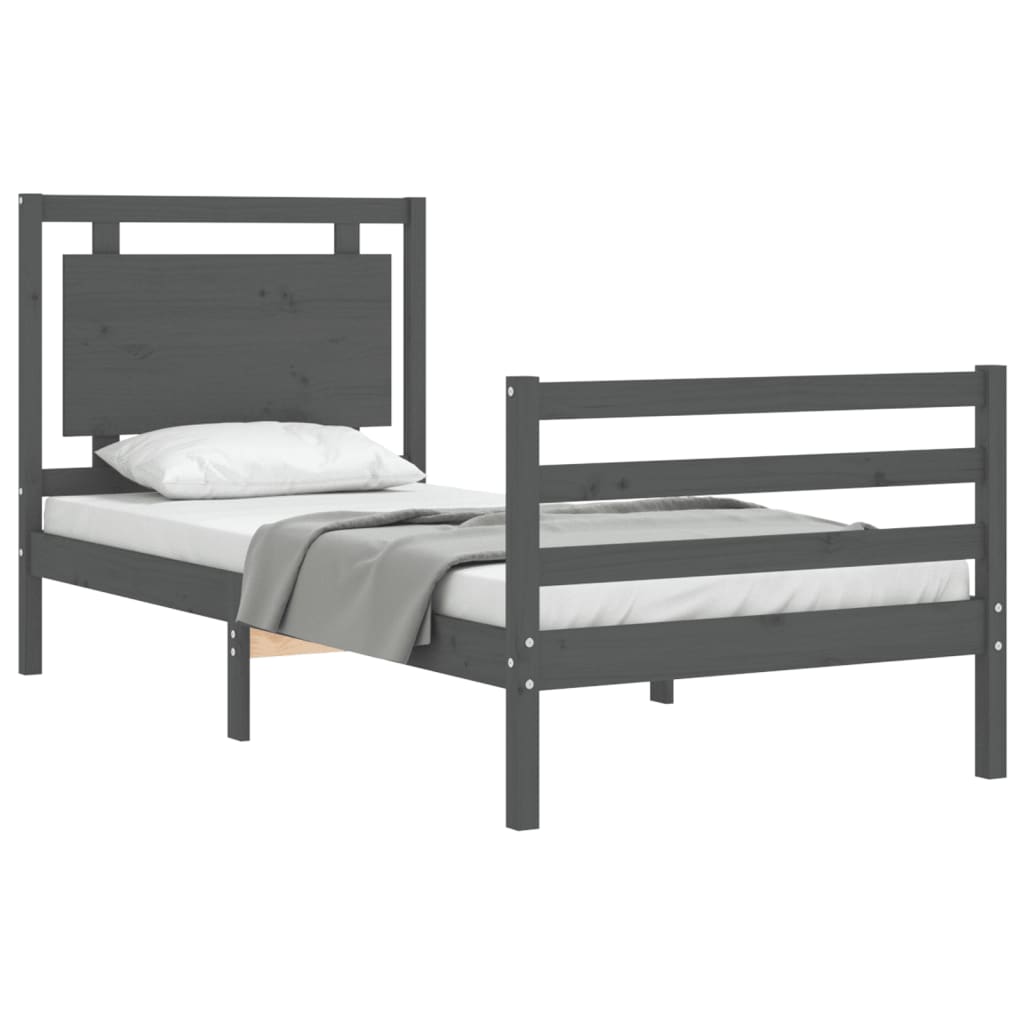 vidaXL Bed Frame with Headboard Grey 90x200 cm Solid Wood