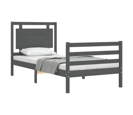 vidaXL Bed Frame with Headboard Grey 90x200 cm Solid Wood