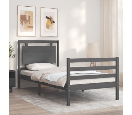 vidaXL Lovos rėmas su galvūgaliu, pilkas, 100x200cm, medienos masyvas